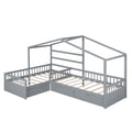 Twin Size House Platform Bed With Three Storage Drawers,Gray Box Spring Not Required Twin Gray Wood Bedroom Pine