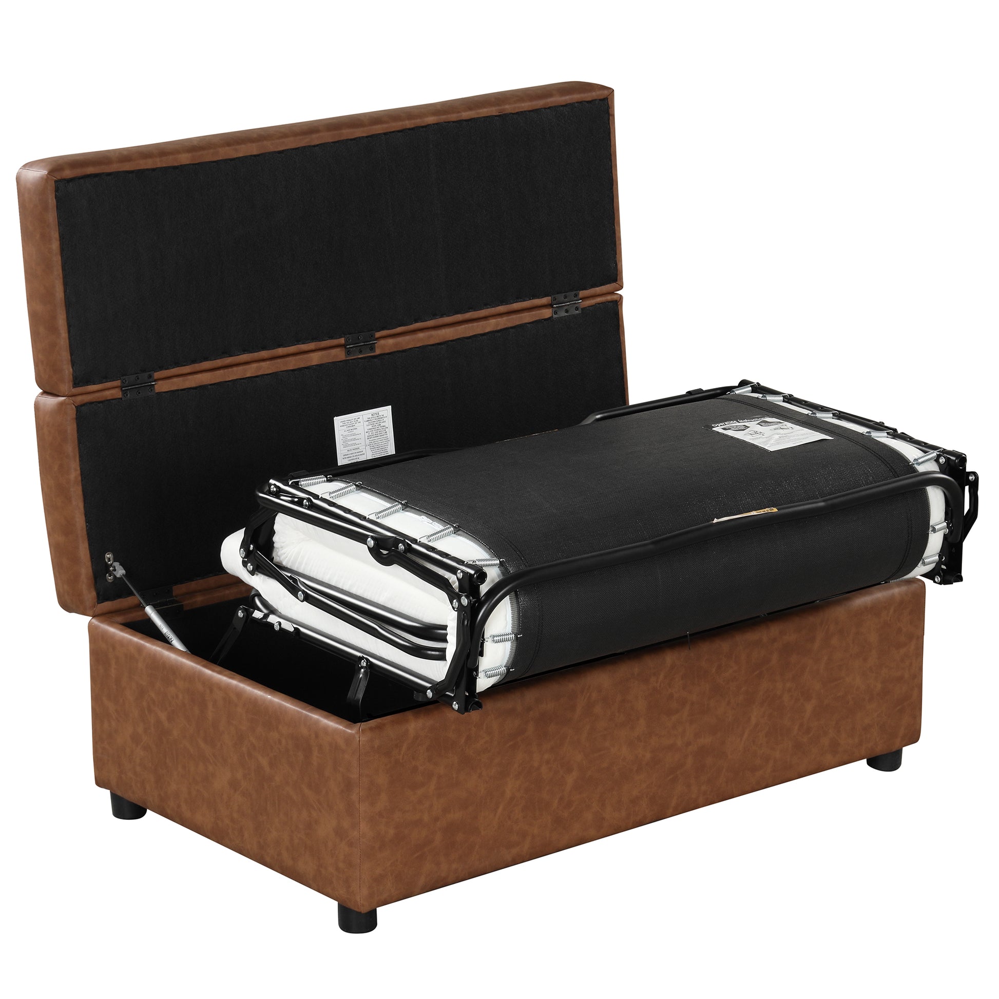 Twin Size Folding Ottoman Sleeper Bed With Mattress Convertible Guest Bed Brown Brown Foam Pu 1 Seat