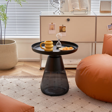 Smoke Glass Base With Black Painting Top Side Table, Living Room Sofa Table Smoke Glass