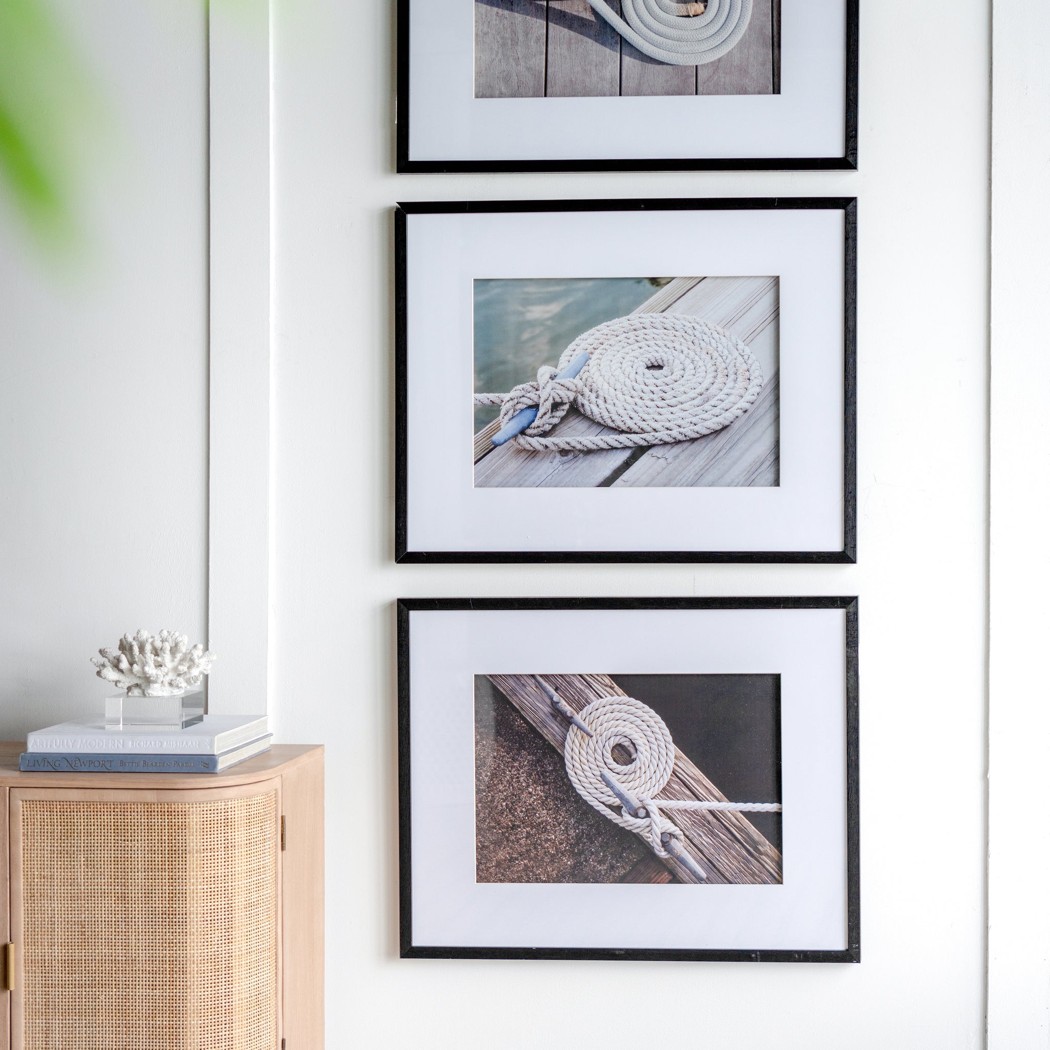 30" X 24" Rope Wall Art With Black Frame, Wall Decor For Living Room Bedrrom Entryway Office, Set Of 3 White Black Plastic