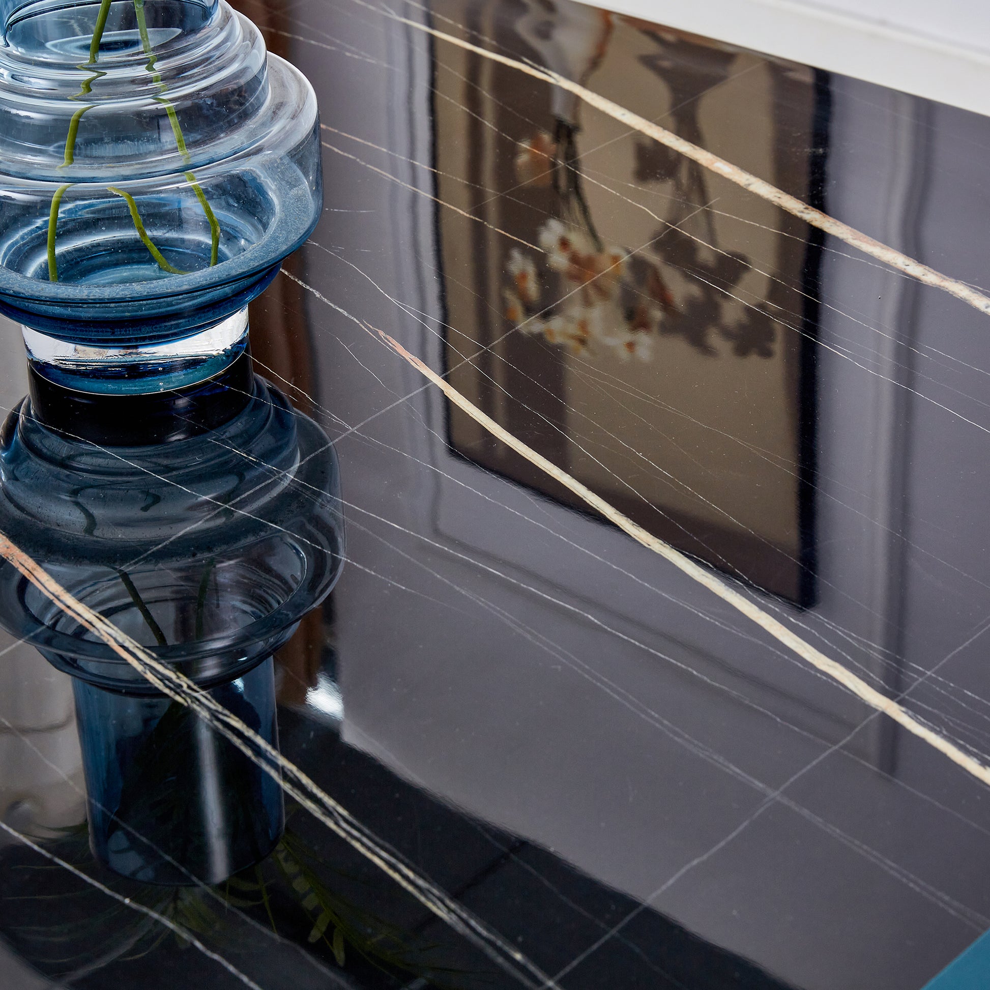 Large Modern Minimalist Rectangular Glass Dining Table 0.39" Fibertempering Glass Imitation Marble Black Desktop And Golden Metal Legs, For Kitchen Dining Living Meeting Room Banquet Hal Black Glass