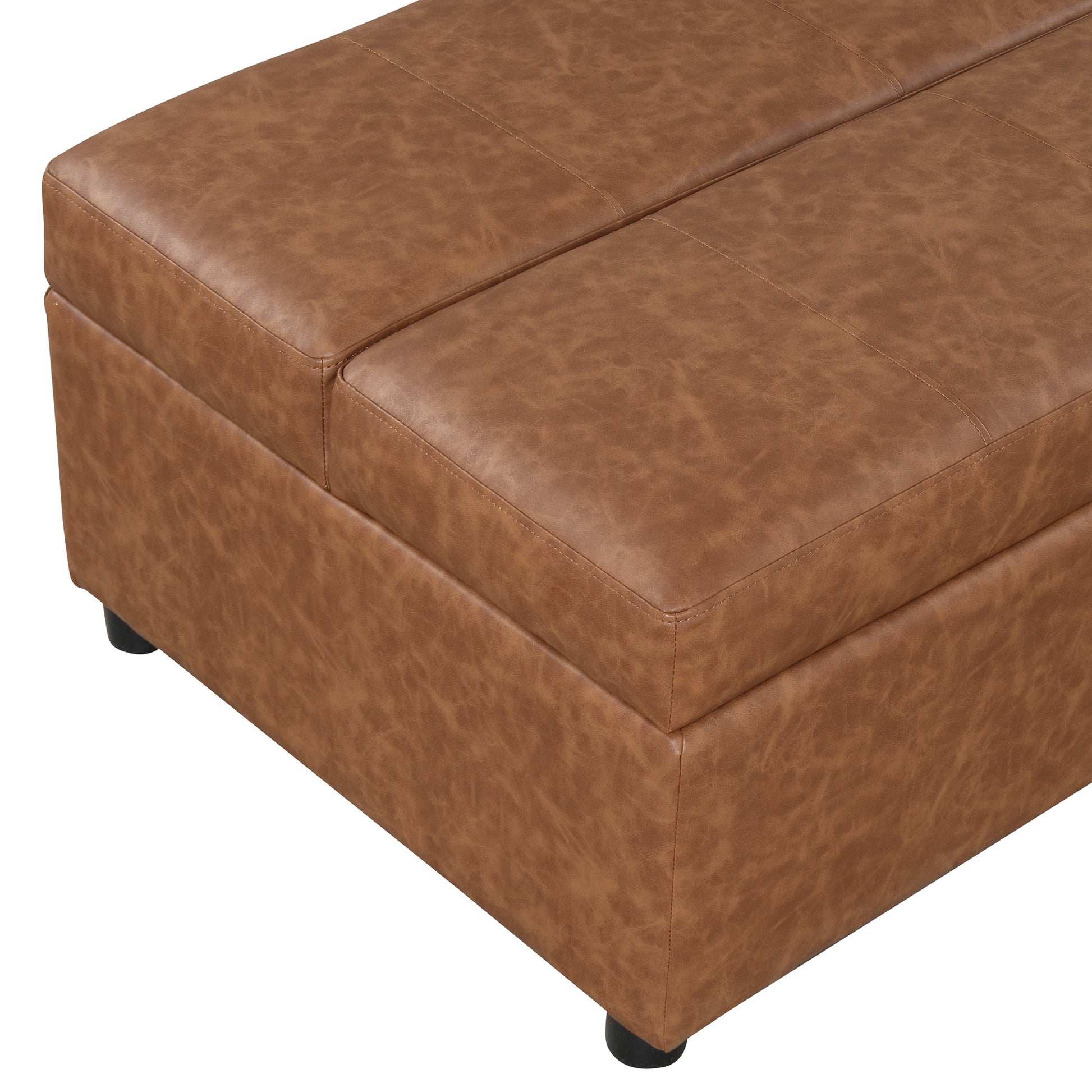 Twin Size Folding Ottoman Sleeper Bed With Mattress Convertible Guest Bed Brown Brown Foam Pu 1 Seat