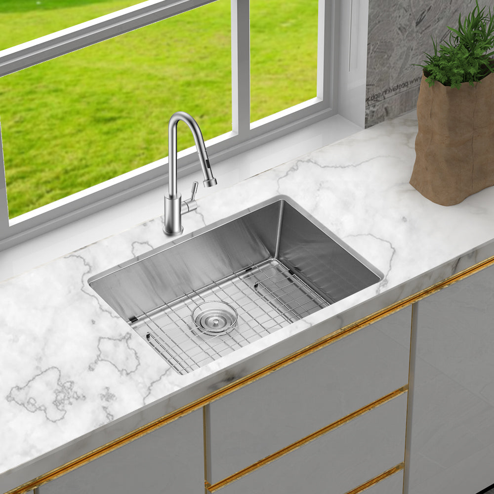 26 Inch Undermount Sink 26"X18"X10" Undermount Stainless Steel Kitchen Sink 16 Gauge 10 Inch Deep Single Bowl Kitchen Sink Basin Brushed Nickel Stainless Steel