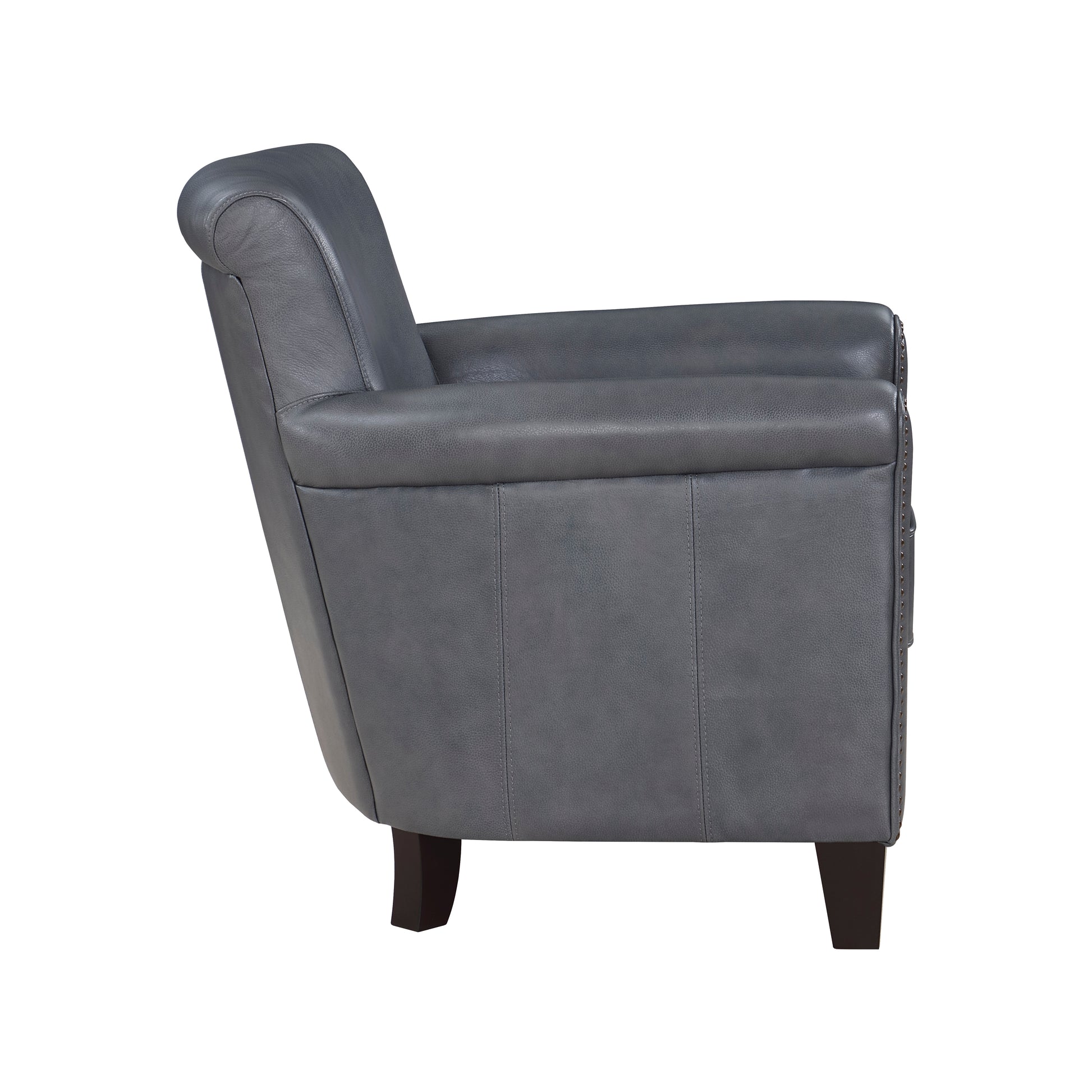 Classic Traditional Accent Chair 1Pc Solid Wood Frame Burnish Gray Top Grain Leather Trim Living Room Furniture Gray Primary Living Space Classic,Traditional,Transitional Solid Wood