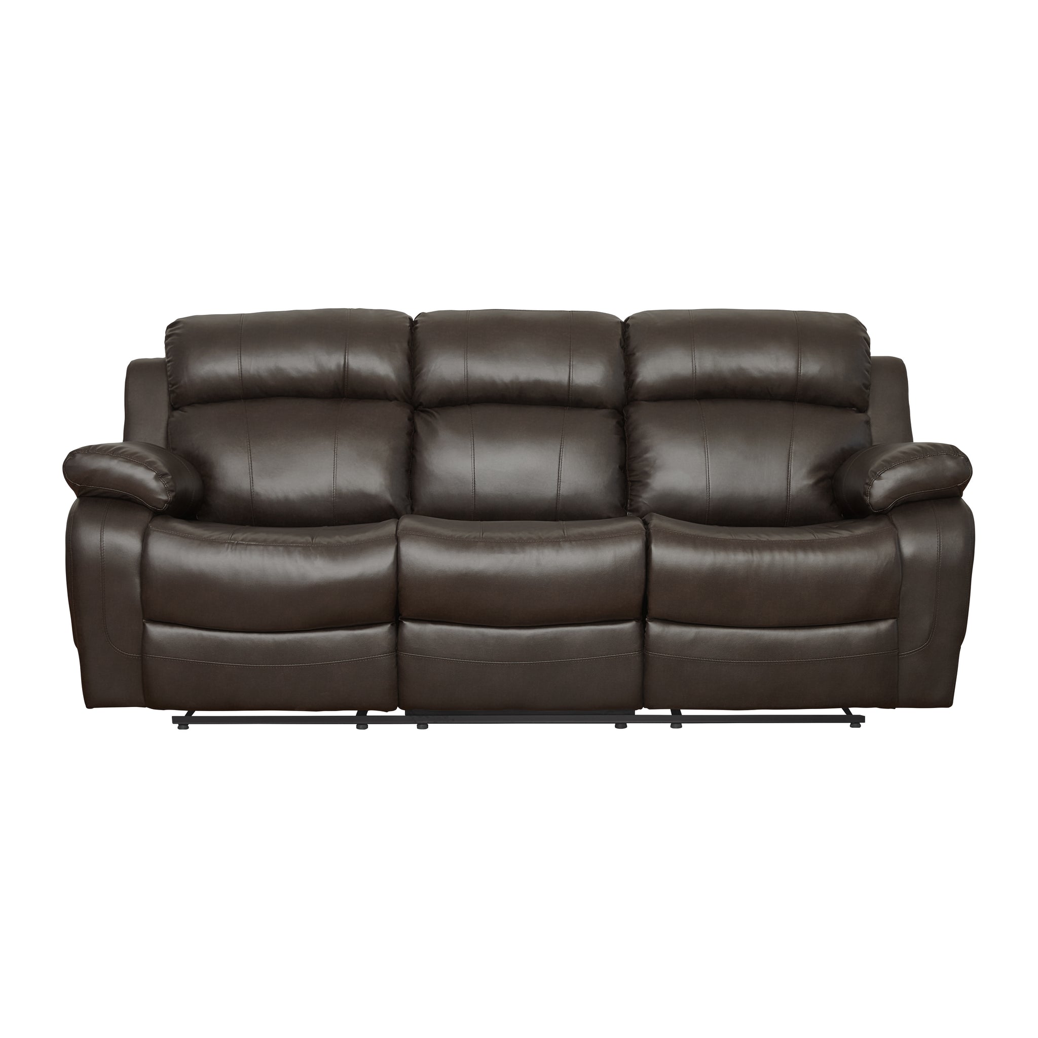Contemporary Brown Faux Leather Upholstered 1Pc Double Reclining Sofa W Center Drop Down Cup Holder Living Room Furniture Brown Faux Leather Wood Primary Living Space Pillow Top Arms Solid Wood 3 Seat