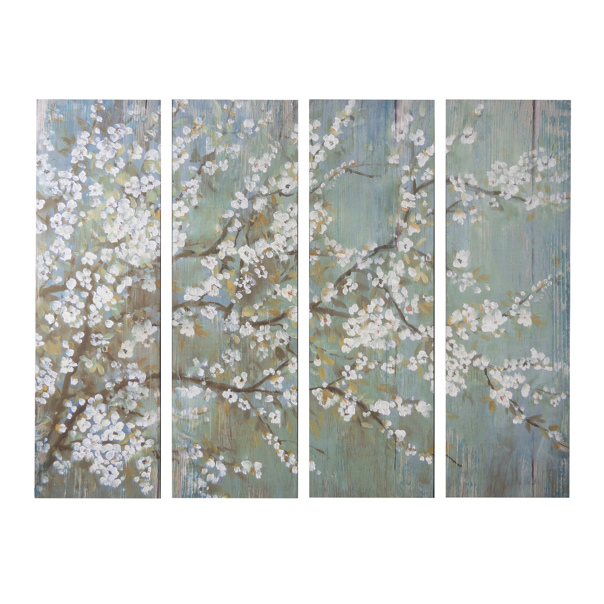 18.5" X 59" Saison White Cherry Blossom Canvas Print, Wall Decor For Living Room Bedrrom Entryway Office, Set Of 4 Multicolor Mdf