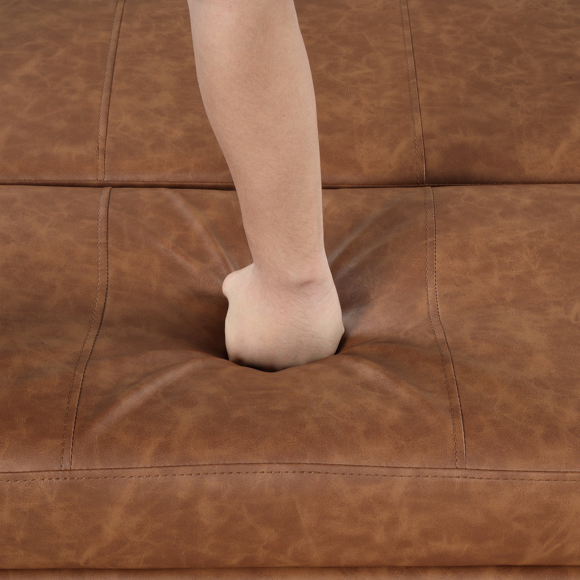 Twin Size Folding Ottoman Sleeper Bed With Mattress Convertible Guest Bed Brown Brown Foam Pu 1 Seat