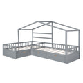 Twin Size House Platform Bed With Three Storage Drawers,Gray Box Spring Not Required Twin Gray Wood Bedroom Pine
