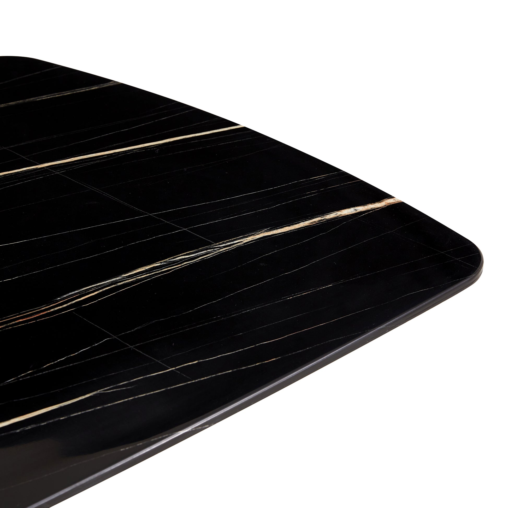 Large Modern Minimalist Rectangular Glass Dining Table 0.39" Fibertempering Glass Imitation Marble Black Desktop And Golden Metal Legs, For Kitchen Dining Living Meeting Room Banquet Hal Black Glass