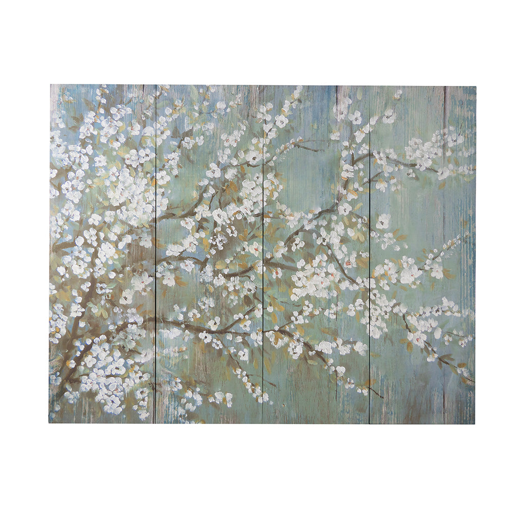 18.5" X 59" Saison White Cherry Blossom Canvas Print, Wall Decor For Living Room Bedrrom Entryway Office, Set Of 4 Multicolor Mdf