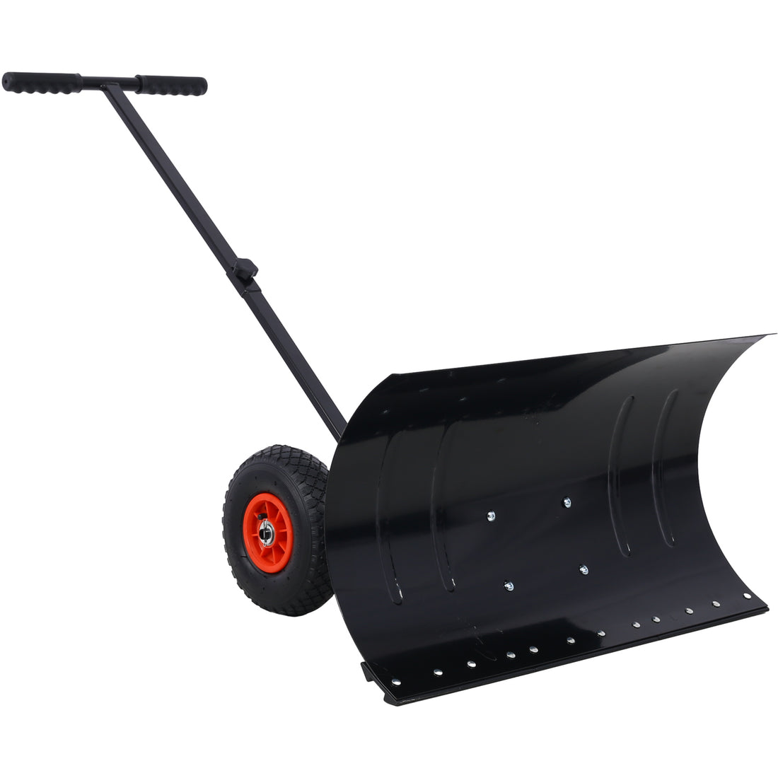 Snow Shovel With Wheels, Snow Pusher, Cushioned Adjustable Angle Handle Snow Removal Tool, 29" Blade, 10" Wheels,Black Color Black Sheet Metal