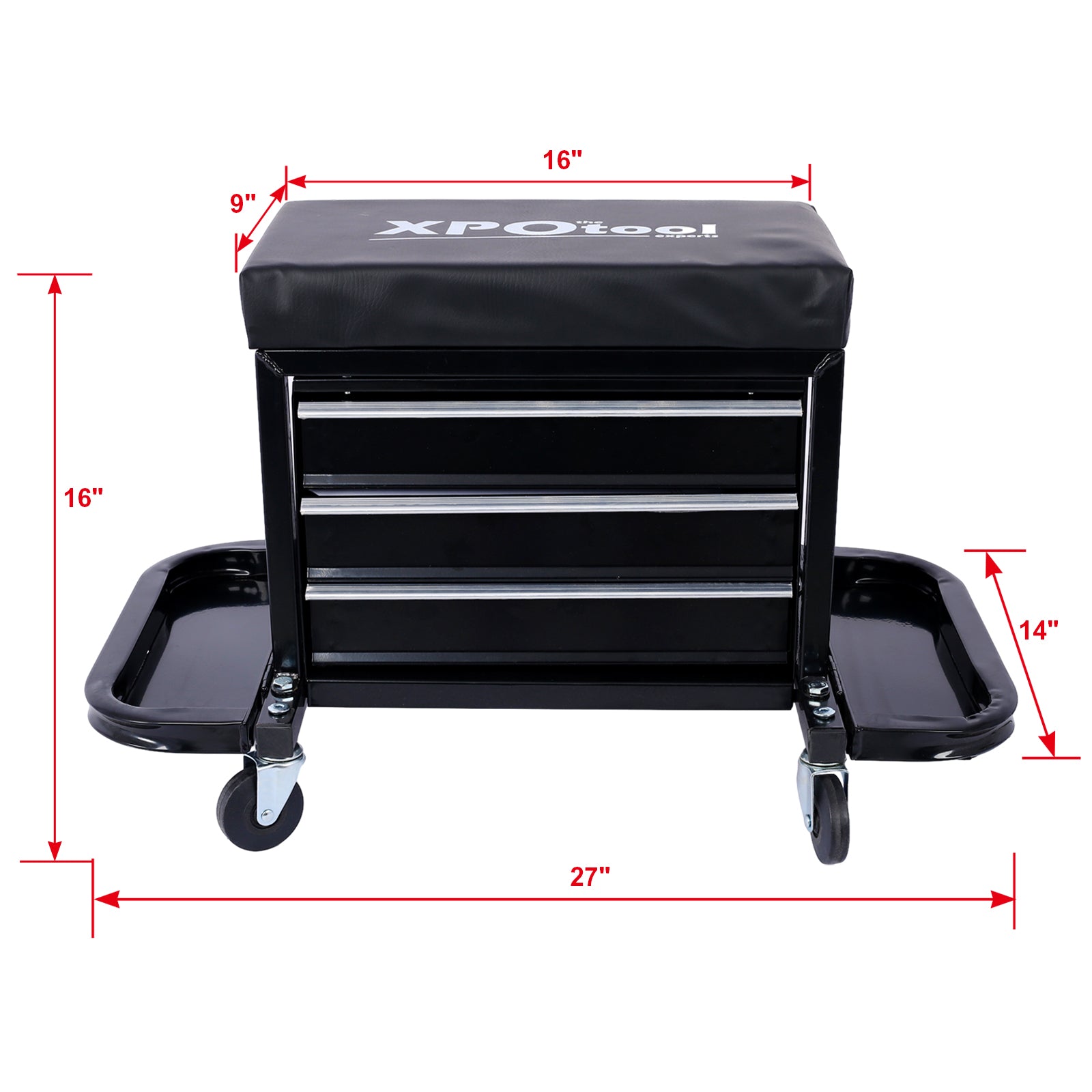 350 Pound Capacity Garage Glider Rolling Tool Chest Seat Black Steel