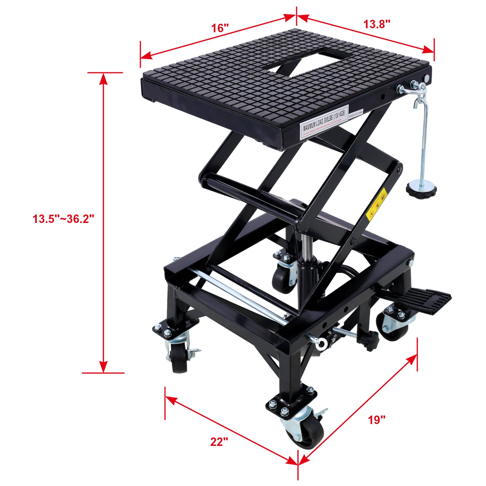 300 Lbs Hydraulic Motorcycle Scissor Jack Lift Foot Step Wheels For Small Dirt Bikes,Black Color Black Steel