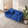 Velvet Loveseat With Pillows And Gold Finish Metal Leg For Living Room Dark Blue Velvet