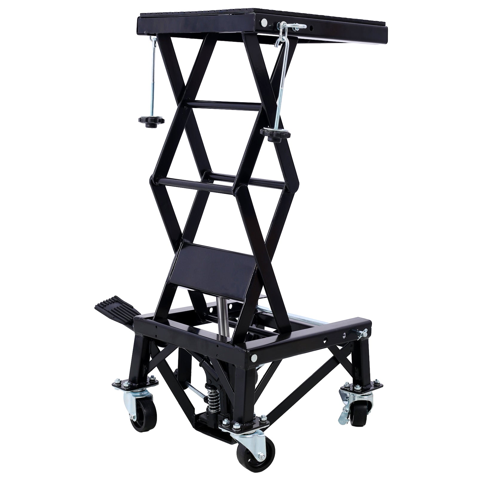 300 Lbs Hydraulic Motorcycle Scissor Jack Lift Foot Step Wheels For Small Dirt Bikes,Black Color Black Steel
