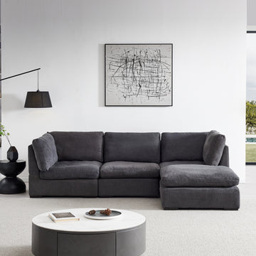 L Shape Modular Soft Fabric Sofa Filled With Down Dark Grey Dark Grey Down Filling Fabric