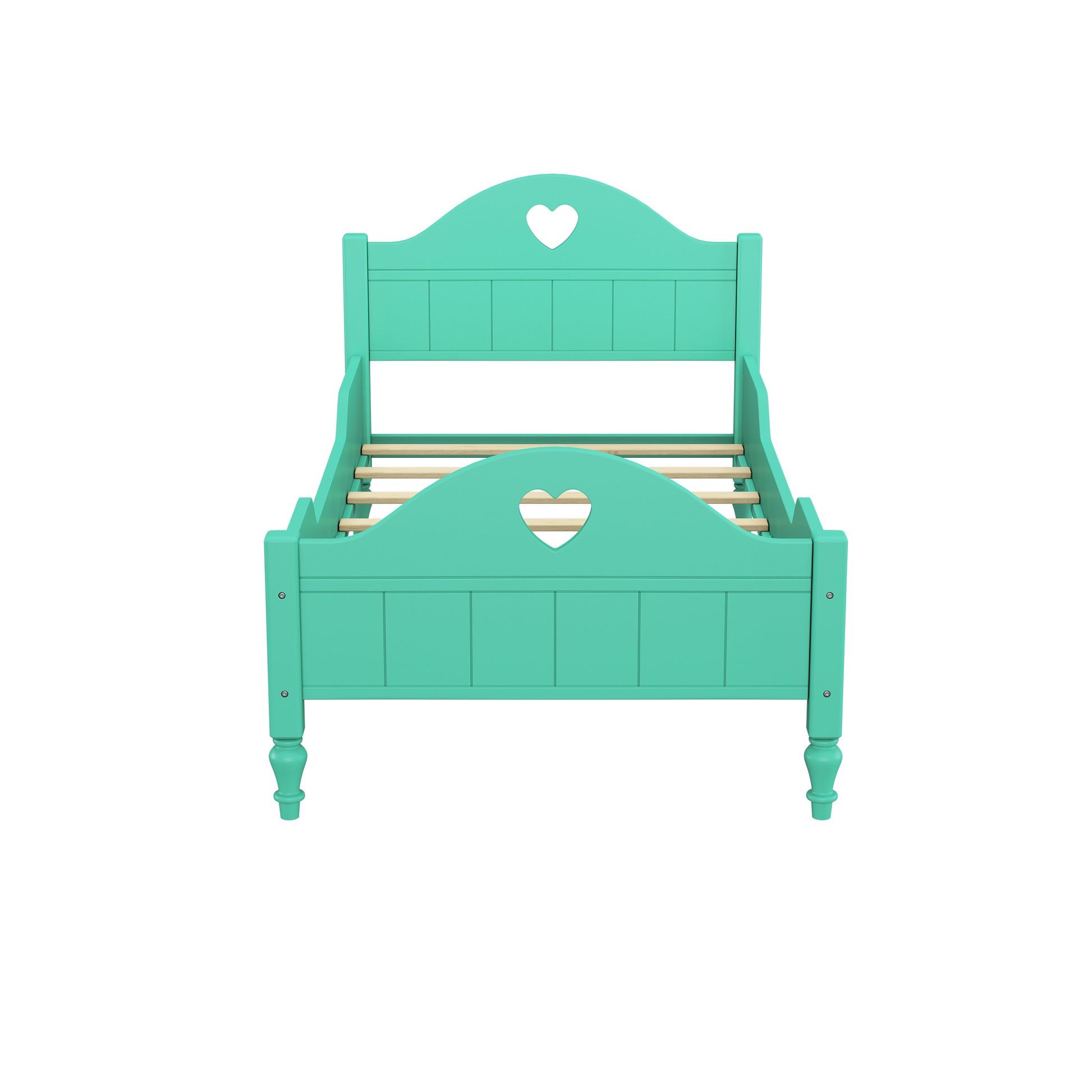 Girl'S Beautiful Princess Bed Macaron Twin Size Toddler Bed With Side Safety Rails And Headboard And Footboard, Seasoft Green Twin Green Solid Wood Mdf