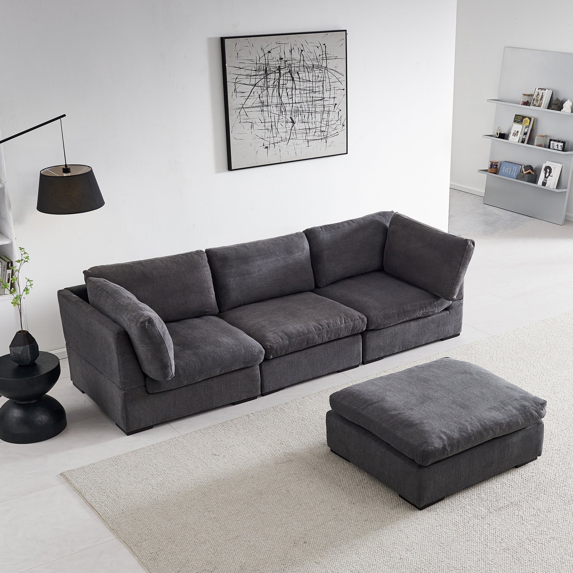 L Shape Modular Soft Fabric Sofa Filled With Down Dark Grey Dark Grey Down Filling Fabric