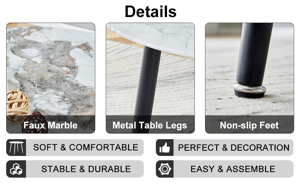 A Modern Minimalist Circular Dining Table With A Diameter Of 40 Inches, A 0.3 Inch Thick Imitation Marble Pattern Tabletop And Black Metal Legs 40 '* 40' * 30 'Dt 1164 White Glass