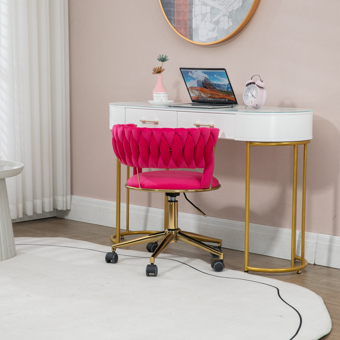 Coolmore Home Office Desk Chair, Vanity Chair, Modern Adjustable Home Computer Executive Chair Swivel Task Chair For Small Space, Living Room, Make Up, Studying Rose Red Polyester