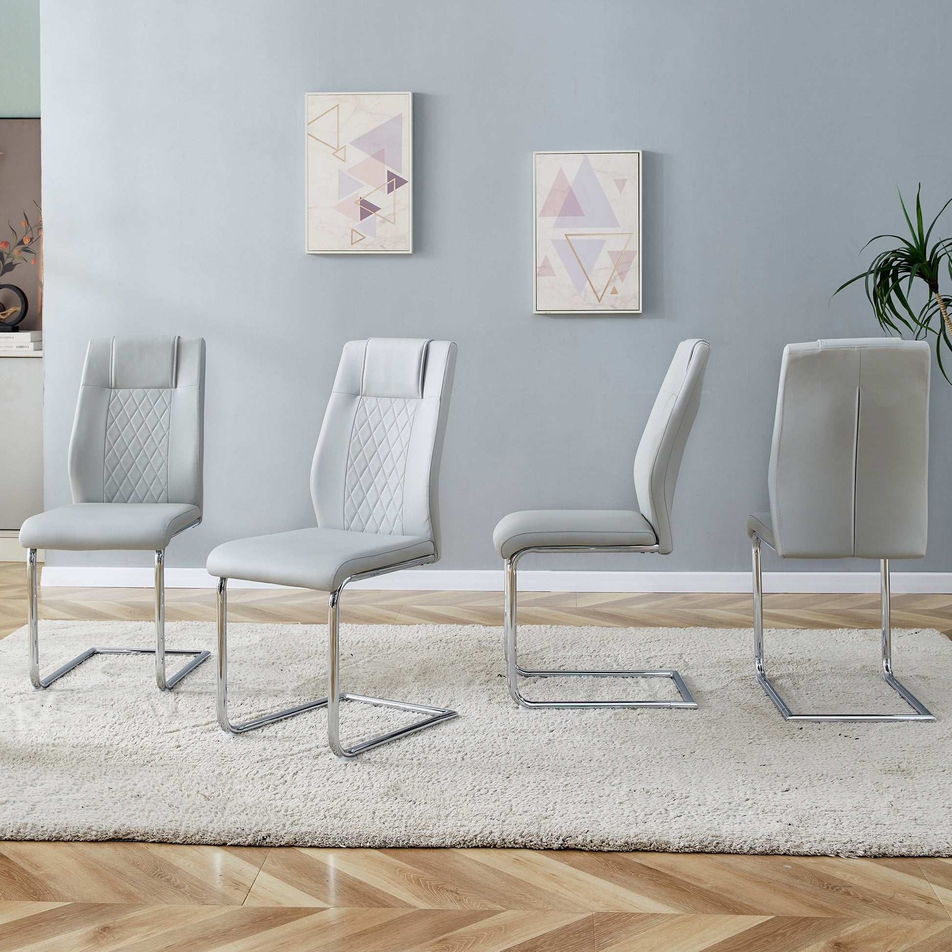 Modern Dining Chairs With Faux Leather Padded Seat Dining Living Room Chairs Upholstered Chair With Metal Legs Design For Living, Bedroom, Dining Room Side Chairs Set Of 8 Light Gray Pu C 001 Light