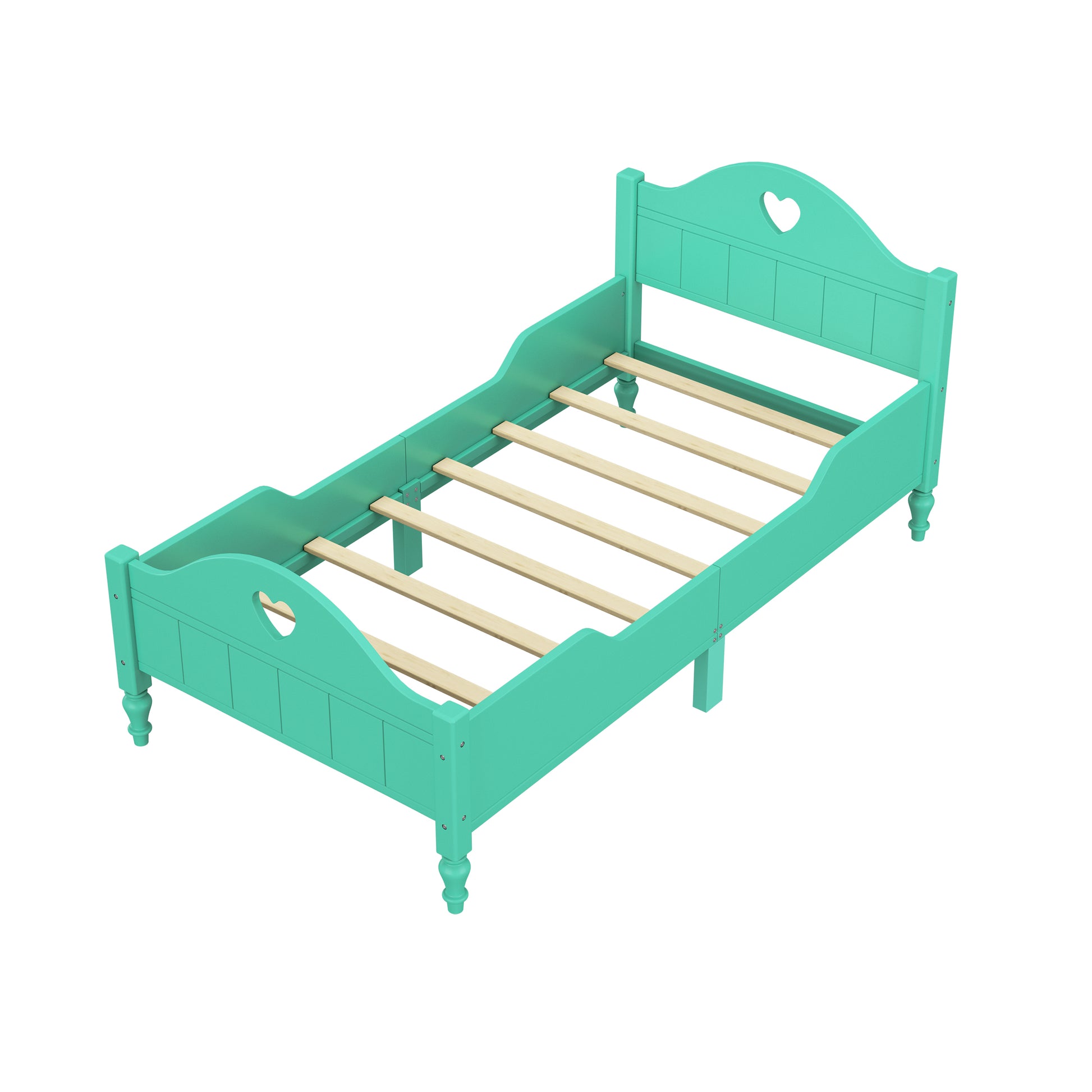 Girl'S Beautiful Princess Bed Macaron Twin Size Toddler Bed With Side Safety Rails And Headboard And Footboard, Seasoft Green Twin Green Solid Wood Mdf