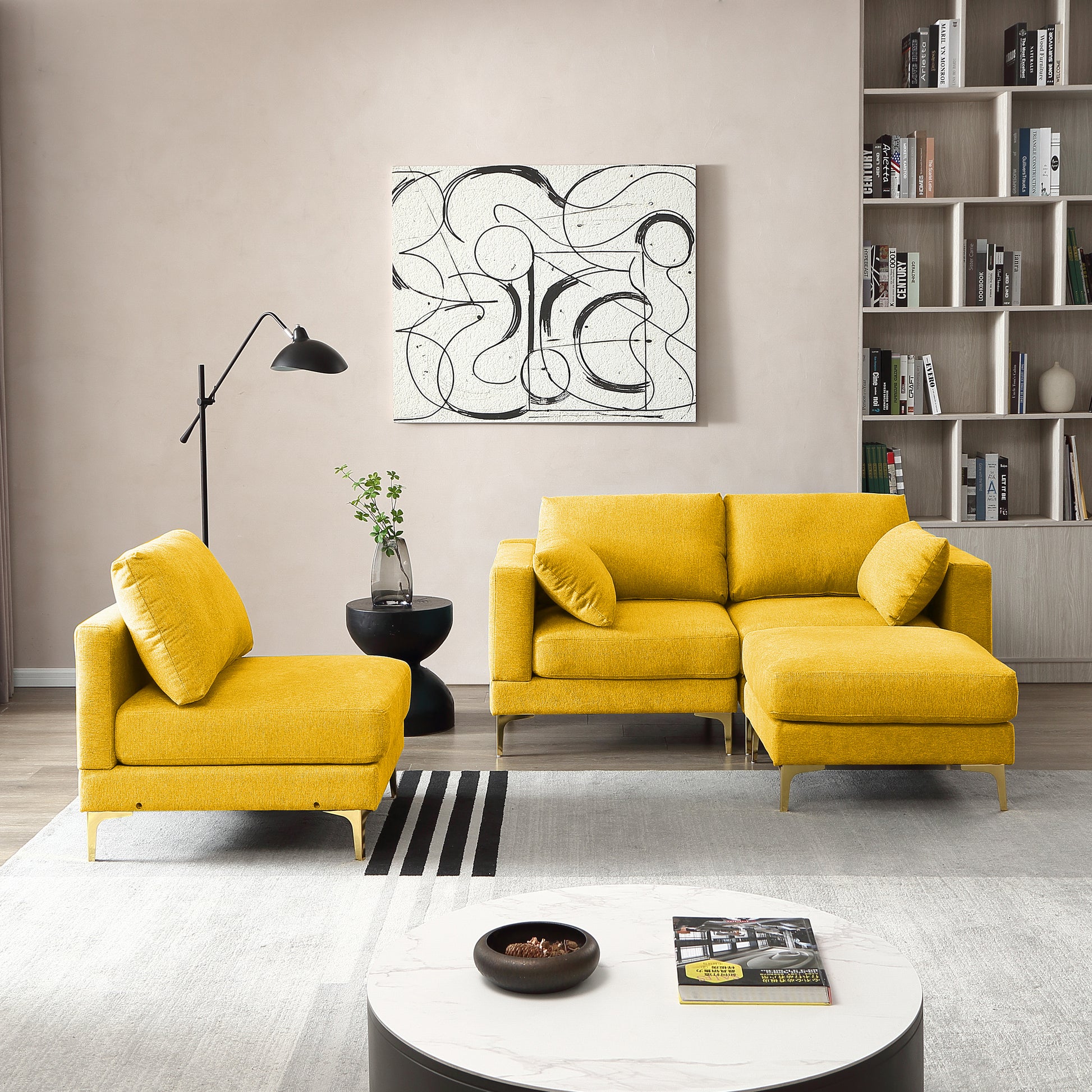 Adf Living Room Furniture Modern Leisure L Shape Couch Yellow Fabric Yellow Foam Fabric