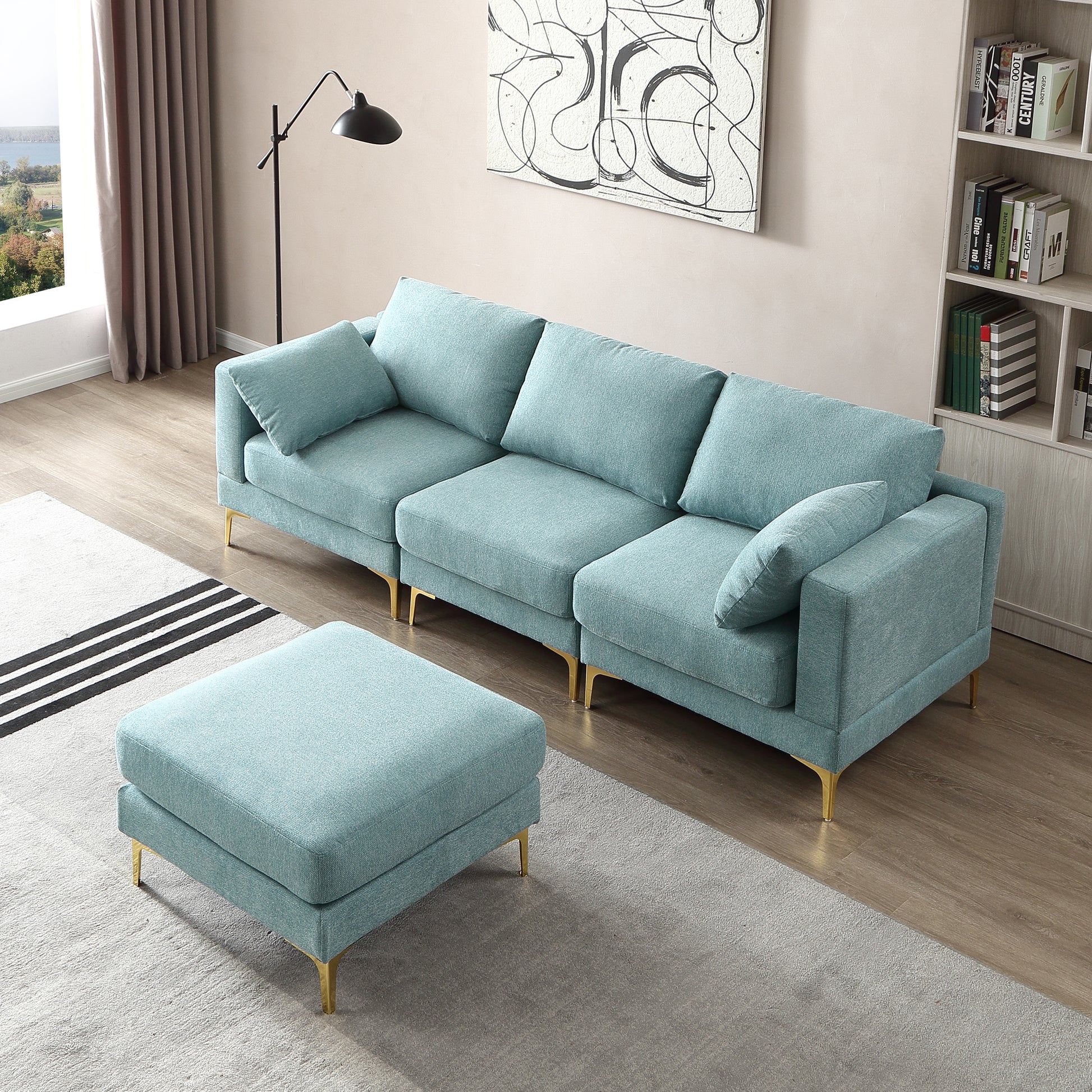 Adf Living Room Furniture Modern Leisure L Shape Couch Turquoise Fabric Turquoise Foam Fabric