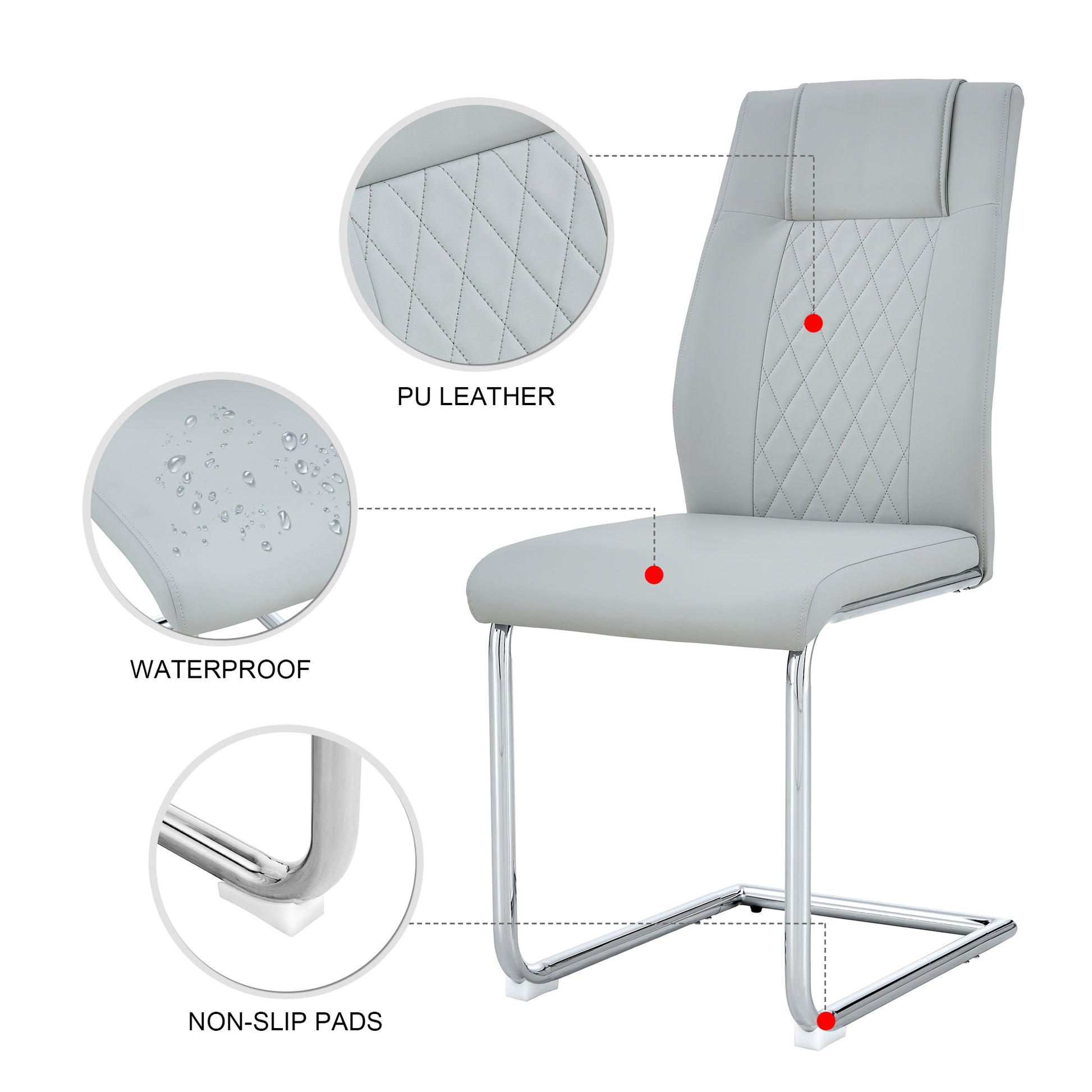 Modern Dining Chairs With Faux Leather Padded Seat Dining Living Room Chairs Upholstered Chair With Metal Legs Design For Living, Bedroom, Dining Room Side Chairs Set Of 8 Light Gray Pu C 001 Light