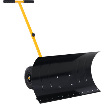 Snow Shovel With Wheels, Snow Pusher, Cushioned Adjustable Angle Handle Snow Removal Tool, 29" Blade, 10" Wheels,Yellow Color Yellow Sheet Metal