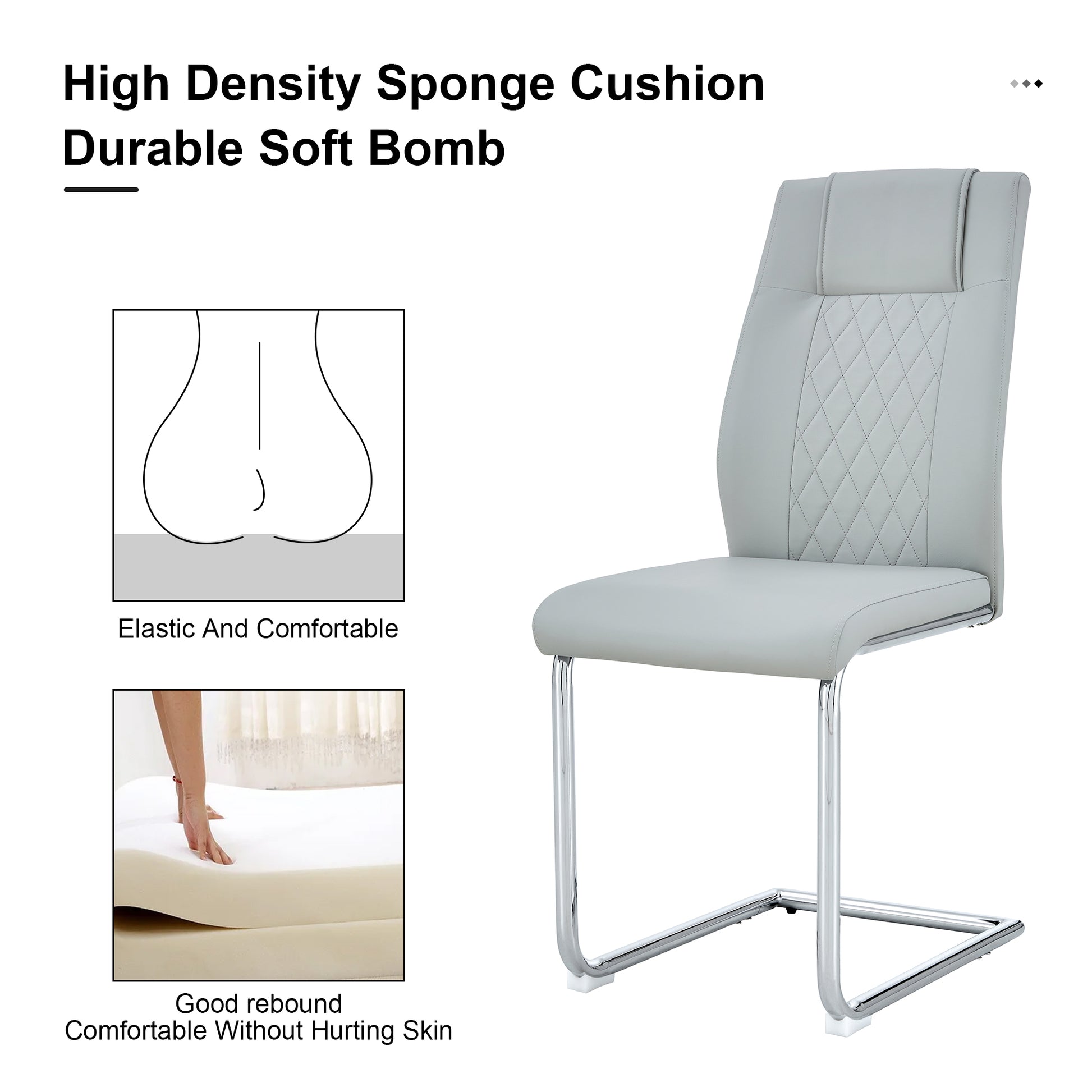 Modern Dining Chairs With Faux Leather Padded Seat Dining Living Room Chairs Upholstered Chair With Metal Legs Design For Living, Bedroom, Dining Room Side Chairs Set Of 8 Light Gray Pu C 001 Light