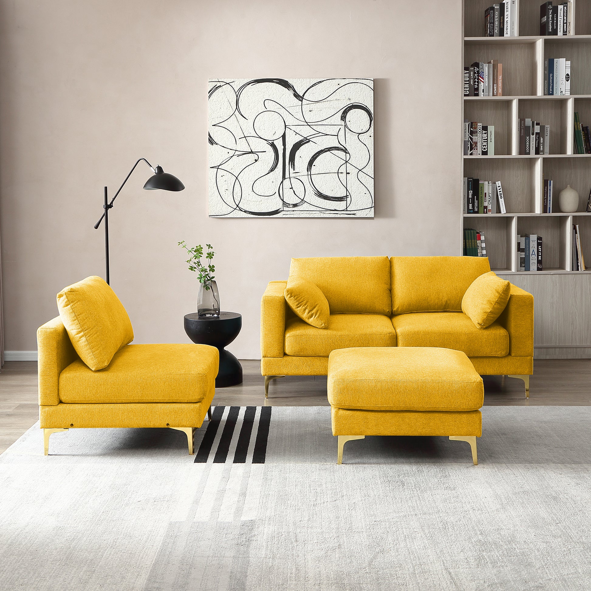 Adf Living Room Furniture Modern Leisure L Shape Couch Yellow Fabric Yellow Foam Fabric