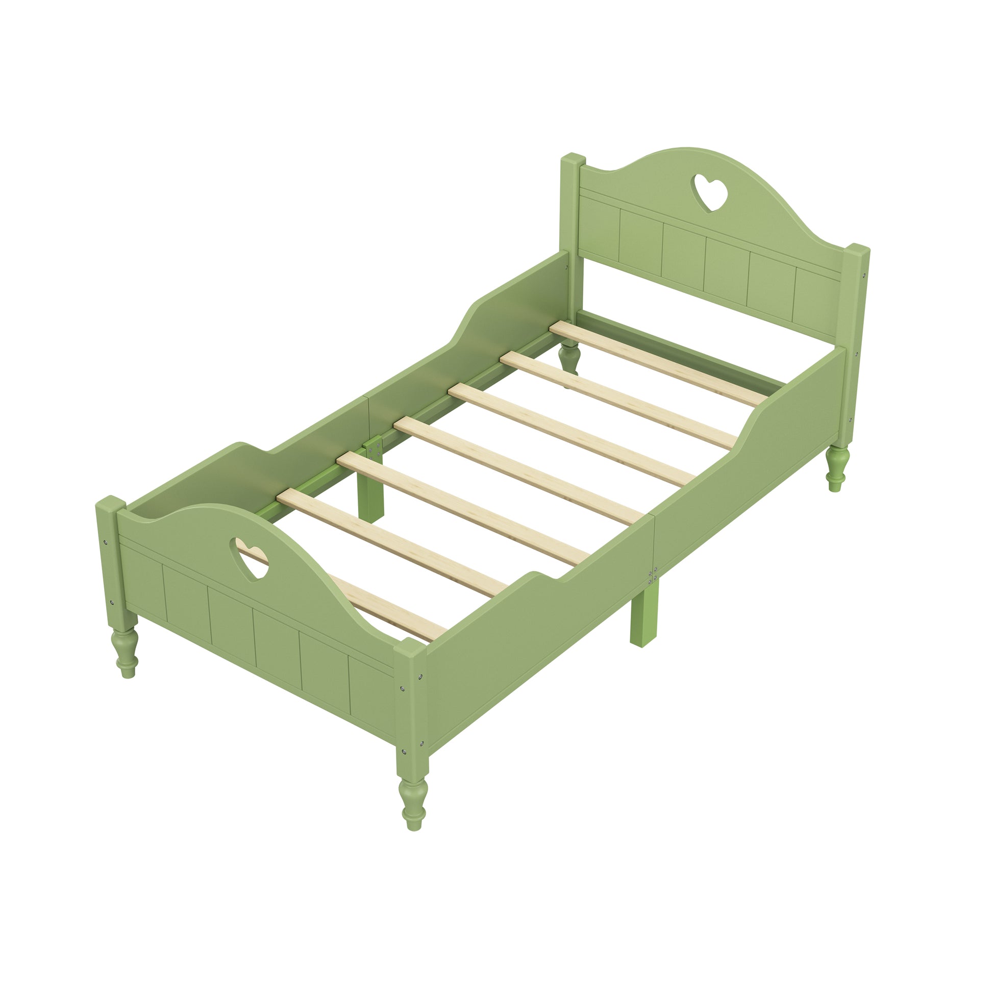 Girl'S Beautiful Princess Bed Macaron Twin Size Toddler Bed With Side Safety Rails And Headboard And Footboard, Oliver Green Olive Green Solid Wood Mdf