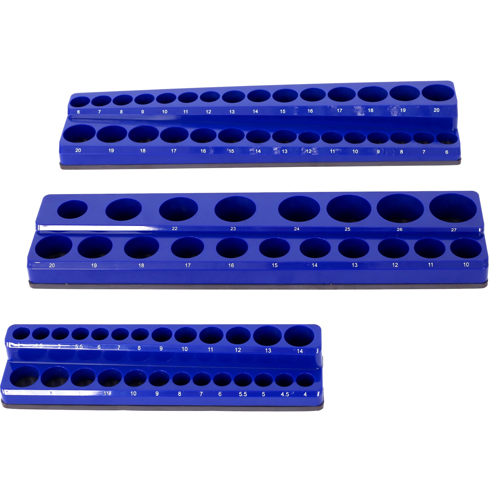 3 Piece Metric Magnetic Socket Organizers, Socket Organizers For Toolboxes, Socket Organizer, Magnetic Socket Holder, Black Tool Box Organizer.3Set,Blue,Metric Blue Plastic