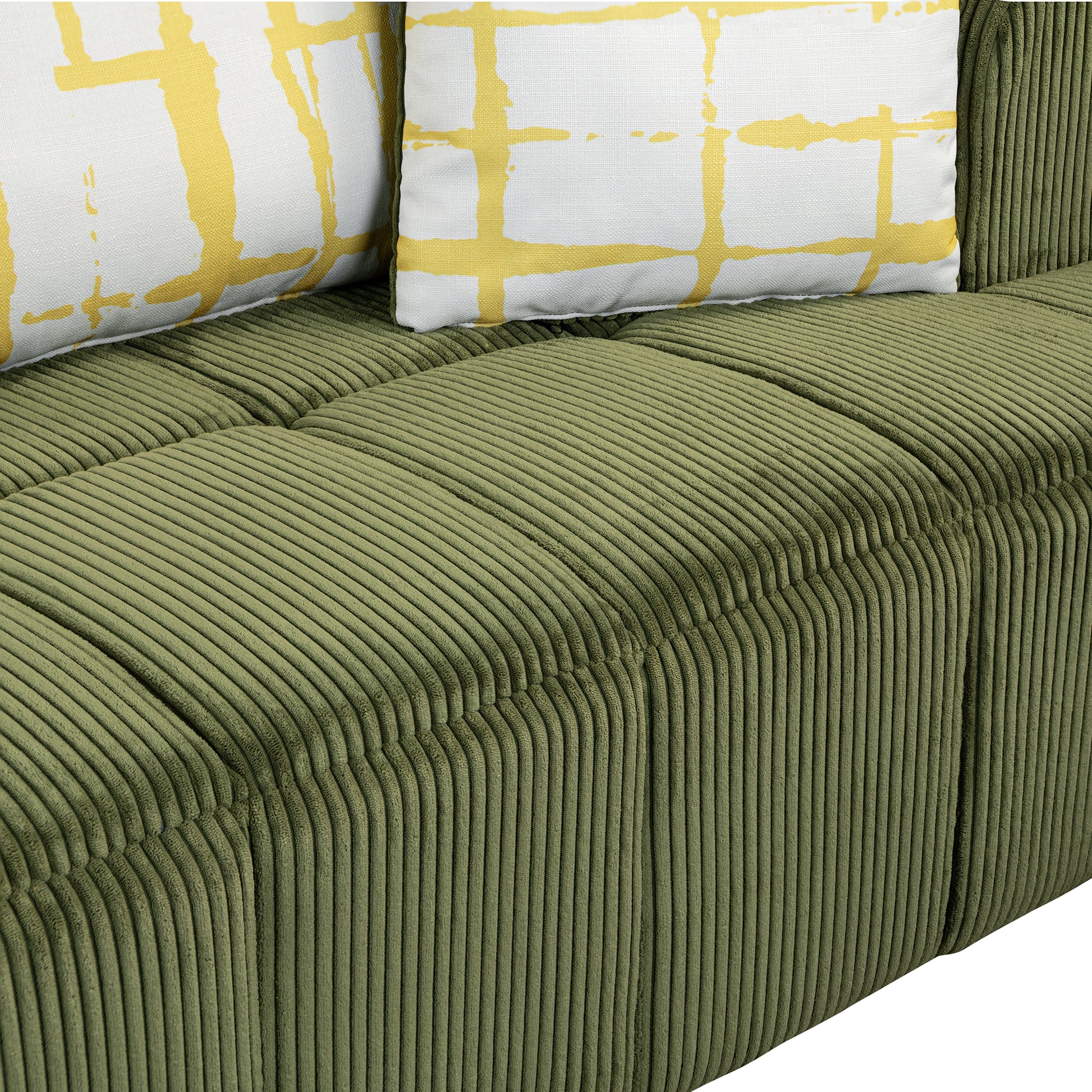 103.9" Modern Couch Corduroy Fabric Comfy Sofa With Rubber Wood Legs, 4 Pillows For Living Room, Bedroom, Office, Green Green Corduroy 2 Seat