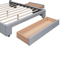 Queen Size Upholstered Platform Bed With One Large Drawer In The Footboard And Drawer On Each Side,Gray Box Spring Not Required Queen Gray Wood Bedroom Bed Frame Linen Upholstered