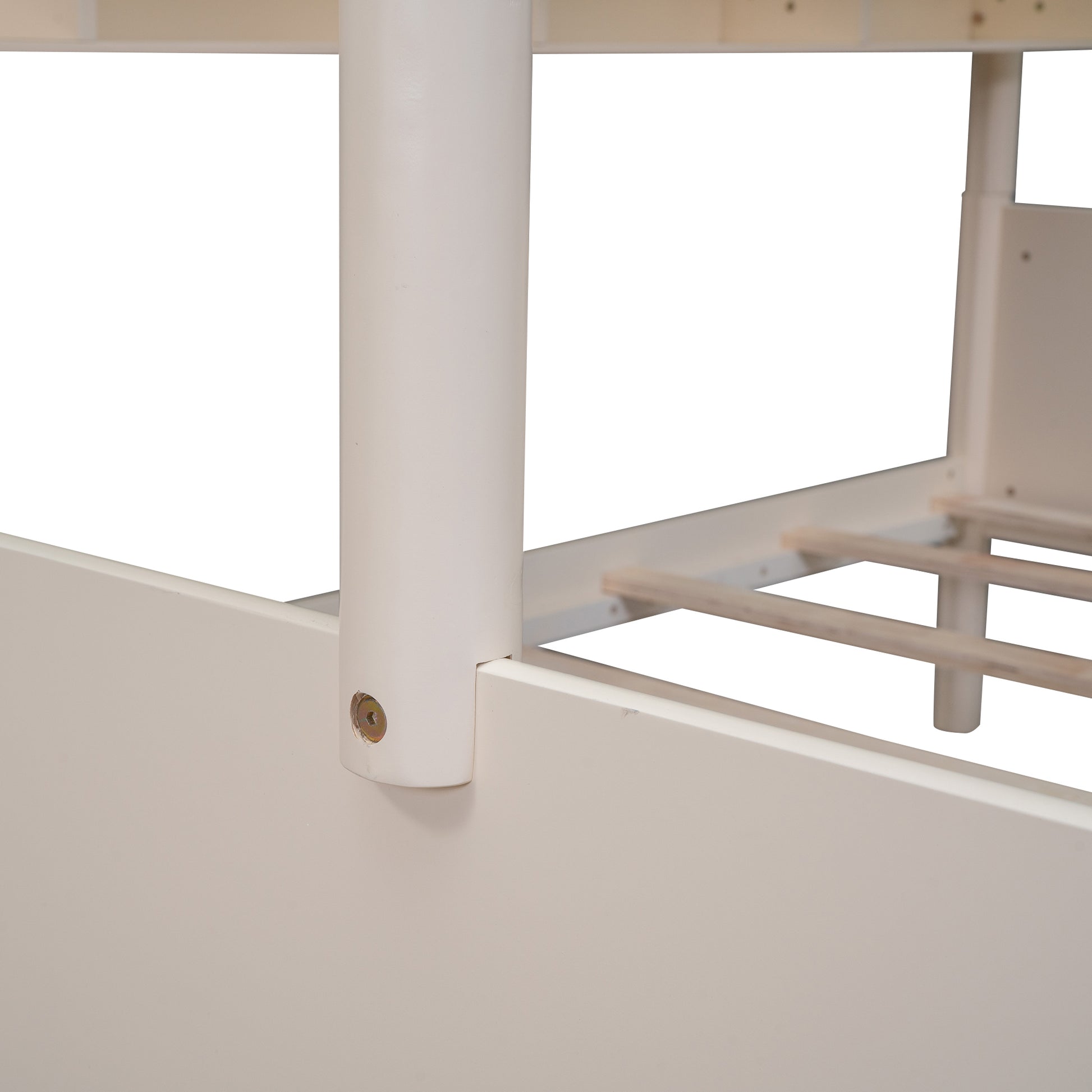 Wood Twin Over Full Bunk Bed With Storage Shelves And Twin Size Trundle, Cream Box Spring Not Required Cream Wood Bedroom Bunk Solid Wood Mdf