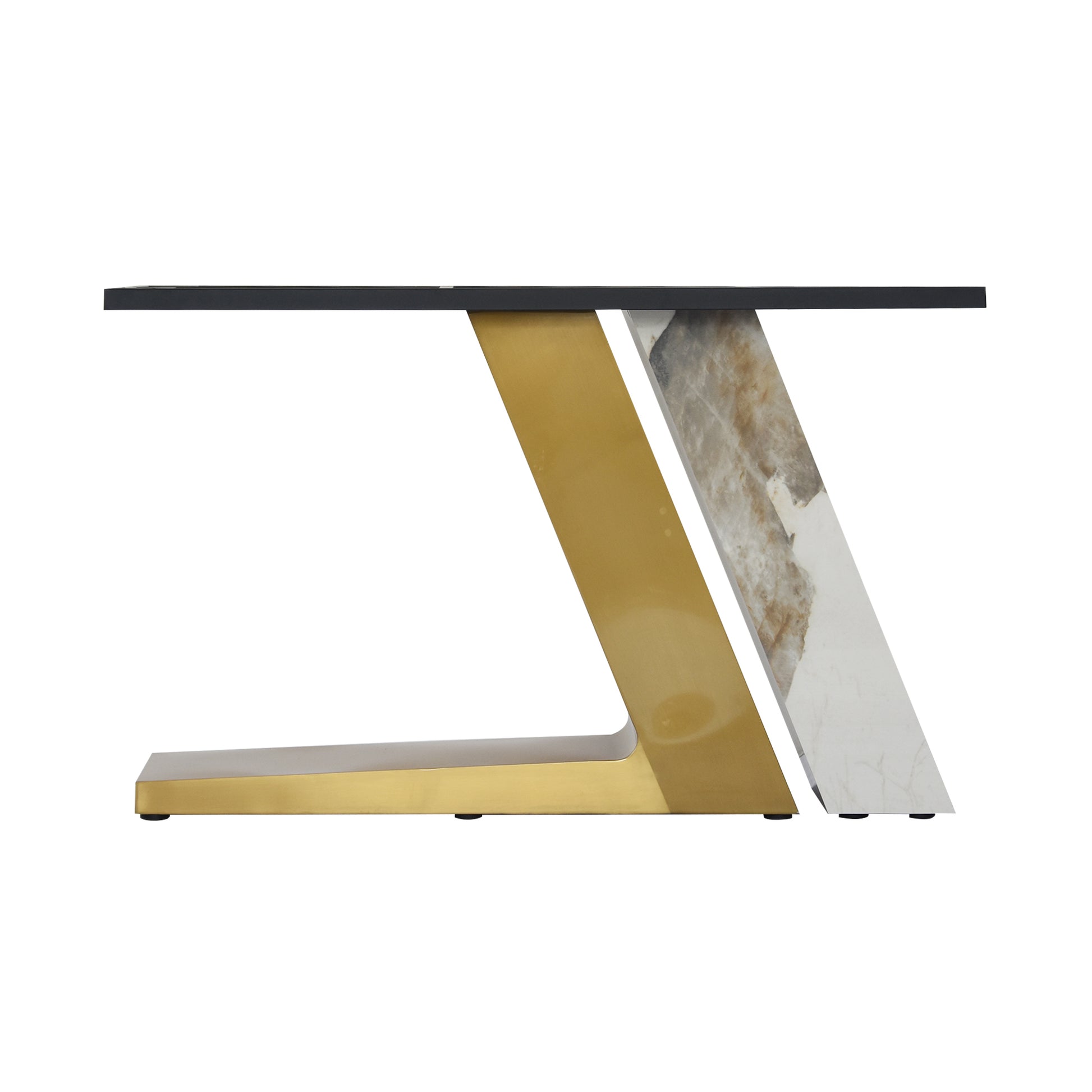 78.74"Modern Artificial Stone Black Straight Panel, Golden White Metal Legs Can Accommodate 8 People. Not Including Chairs Black Dining Room Metal Sintered Stone