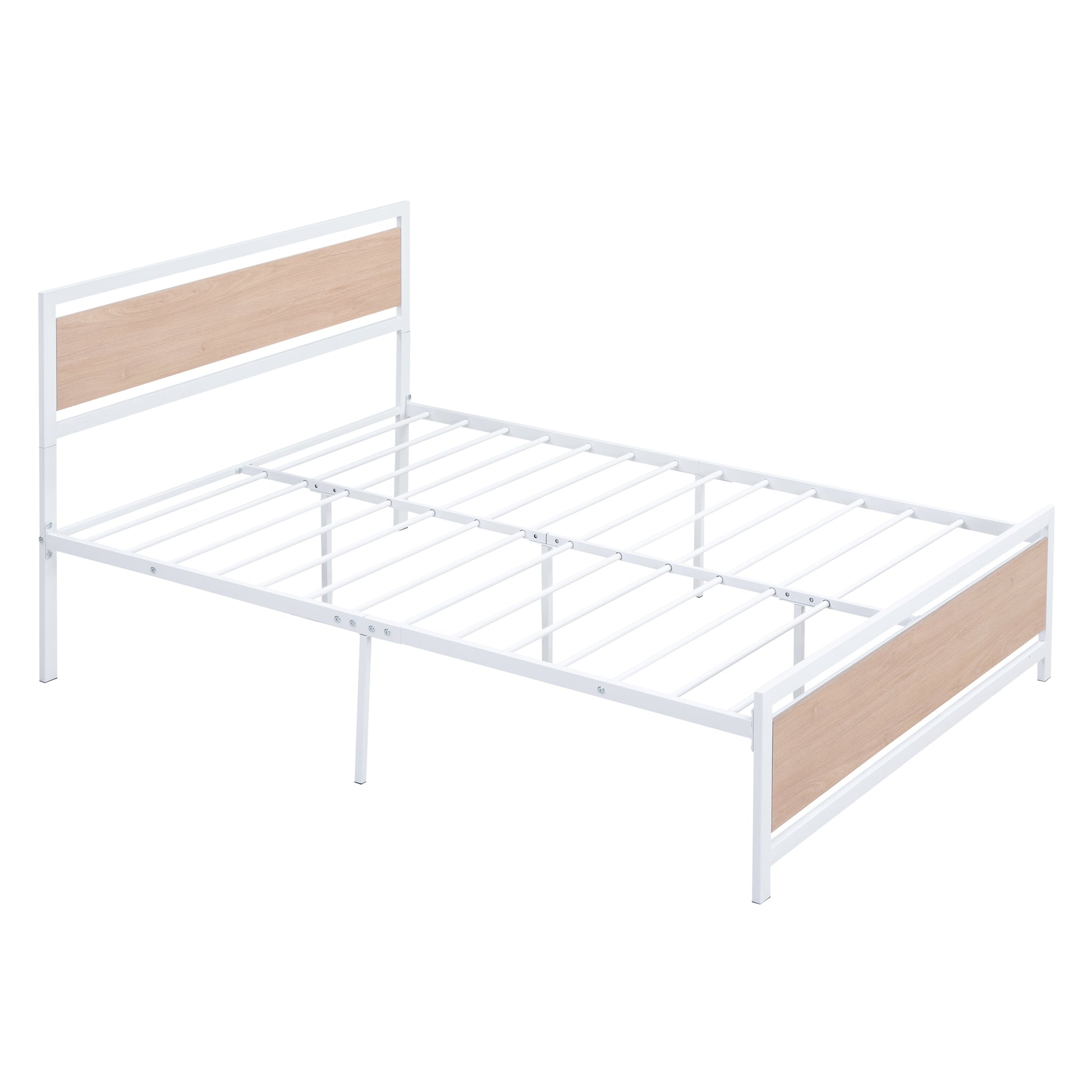 Full Size Platform Bed, Metal And Wood Bed Frame With Headboard And Footboardwhite White Metal & Wood