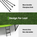 14Ft Trampoline For Kids With Upgraded Arc Composite Pole And Safety Enclosure Net, Ladder And 8 Wind Stakes, Round Outdoor Recreational Playset Balanced Physical Training Trampoline Green Metal