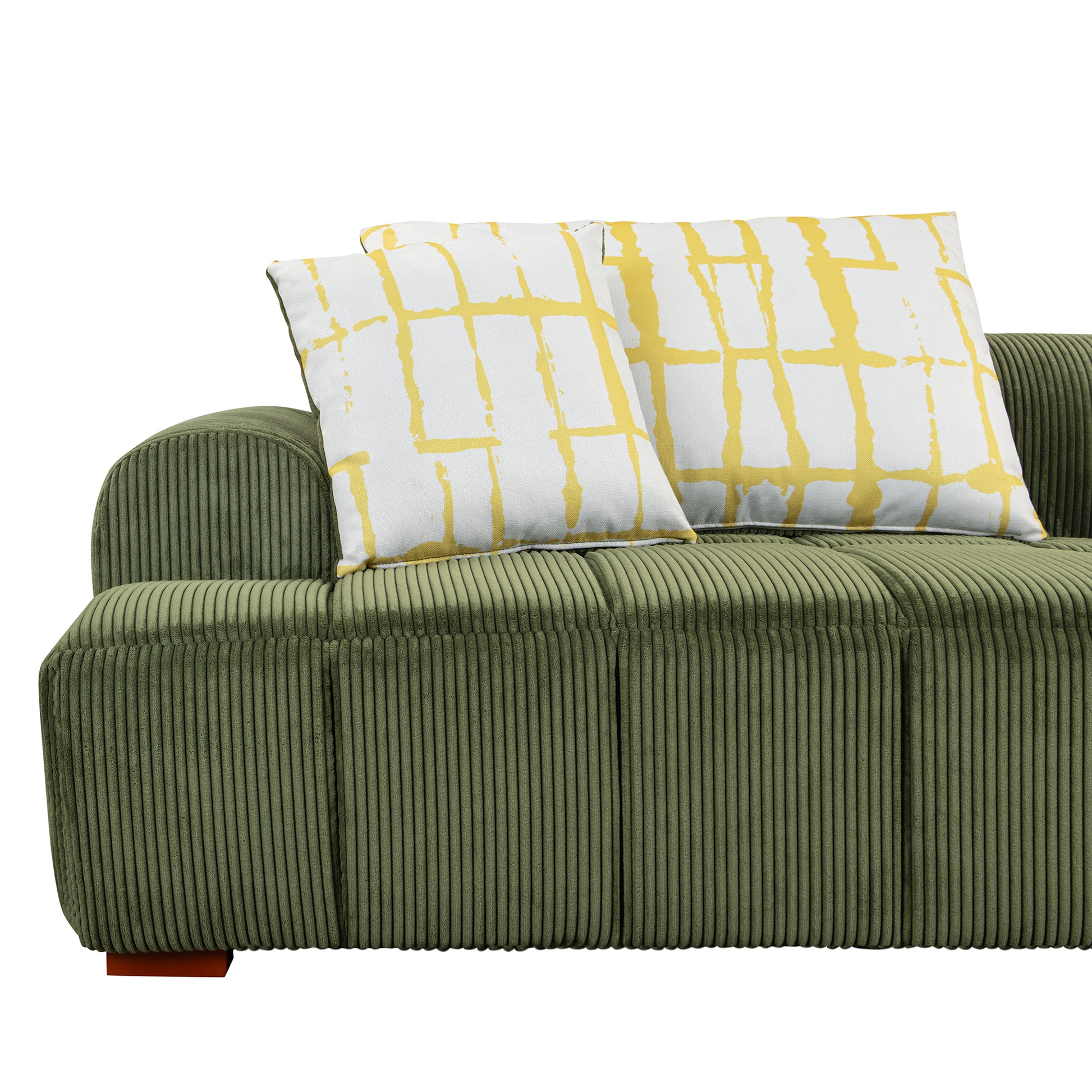 103.9" Modern Couch Corduroy Fabric Comfy Sofa With Rubber Wood Legs, 4 Pillows For Living Room, Bedroom, Office, Green Green Corduroy 2 Seat