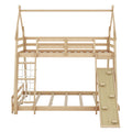 Twin Over Queen House Bunk Bed With Climbing Nets And Climbing Ramp, Natural Box Spring Not Required Natural Wood Bedroom Bunk Solid Wood Mdf