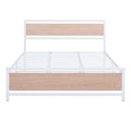 Queen Size Platform Bed, Metal And Wood Bed Frame With Headboard And Footboardwhite White Metal & Wood