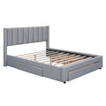 Queen Size Upholstered Platform Bed With One Large Drawer In The Footboard And Drawer On Each Side,Gray Box Spring Not Required Queen Gray Wood Bedroom Bed Frame Linen Upholstered