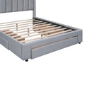 Queen Size Upholstered Platform Bed With One Large Drawer In The Footboard And Drawer On Each Side,Gray Box Spring Not Required Queen Gray Wood Bedroom Bed Frame Linen Upholstered