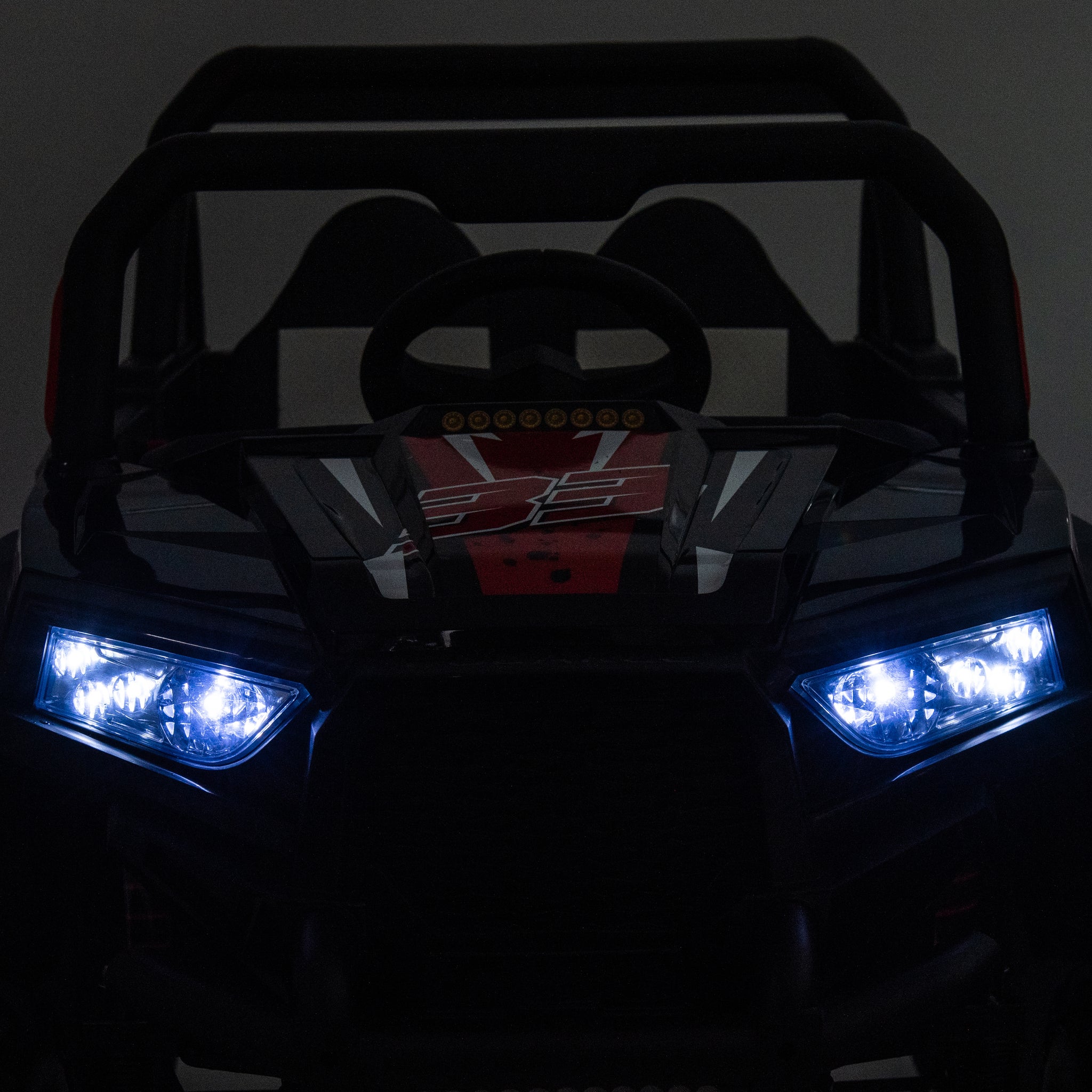 12V7A*2 30W*4 Four Wheel Drive Leather Seat One Button Start,Forward And Backward, High And Low Speed, Music, Front Light, Power Display, Two Doors Can Open, 2.4G R C, Seat Belt Four Wheel Absorber Black Iron Plastic