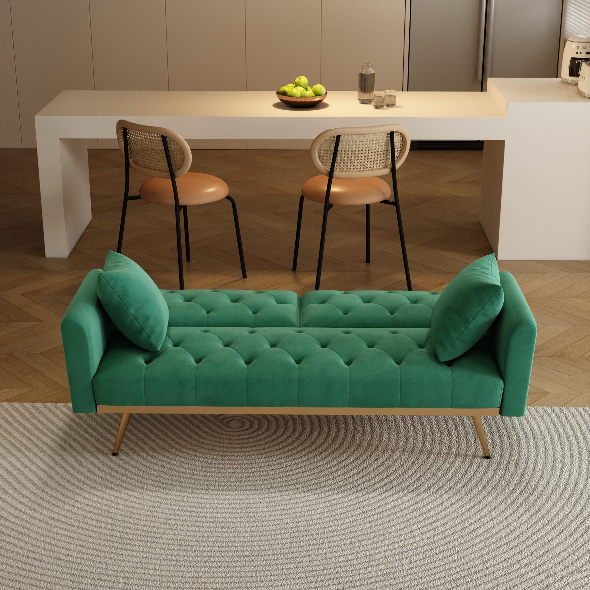 The 68.3 "Green Velvet Sofa Bed Is Beautiful And Easy To Assemble Green Velvet 2 Seat