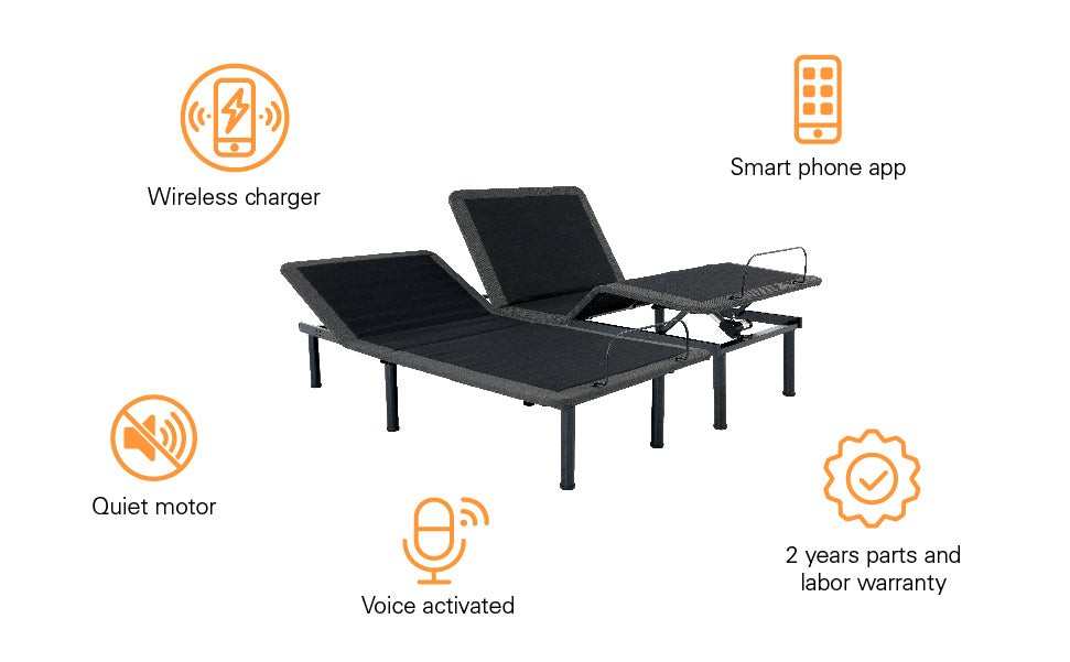 King Size Quick Assembly Adjustable Bed Frame With Voice Activated Controls Black Metal