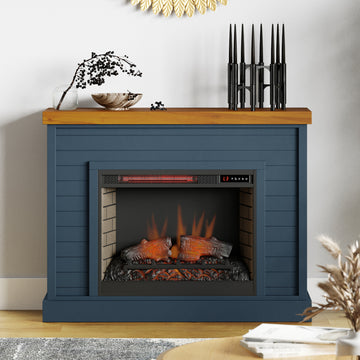 Washington 48 Inch Fireplace With Mantel, Blue Denim And Whiskey Finish Up To 40 Powder Coated Electric Blue 400 Coastal,Farmhouse,Nautical Yes Insert Solid Wood Electric