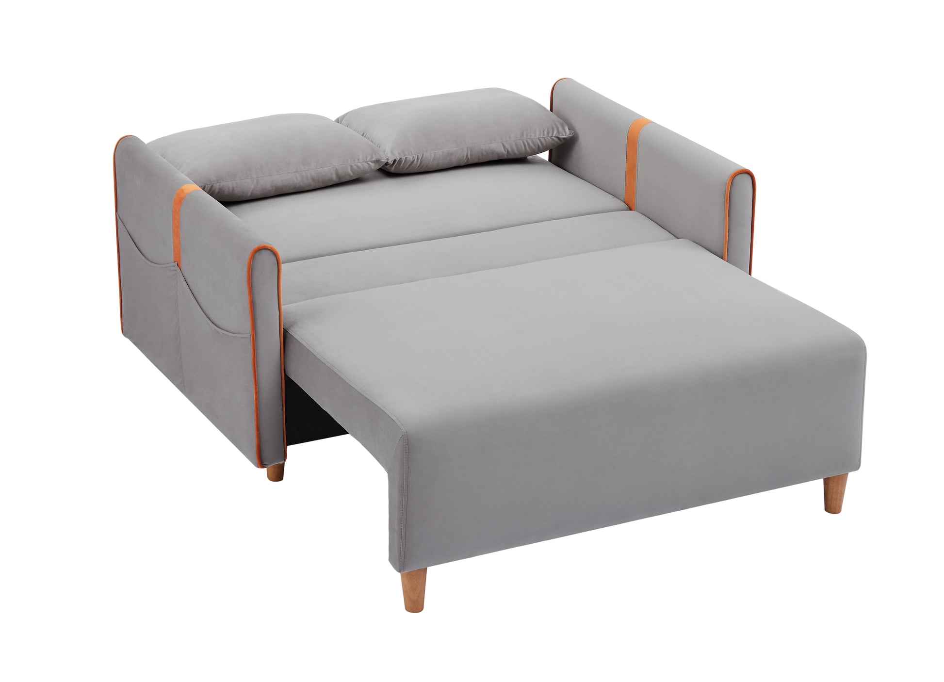 Convertible Comfortable Sleeper Velvet Sofa Couch With Storage For For Living Room Bedroom Sofabed Gray Gray Velvet